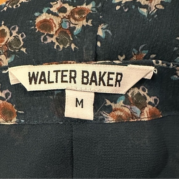 Walter Baker Peasant Top Blue Green Floral Mock Wrap Peplum Hem Boho Shirt M - Picture 7 of 7